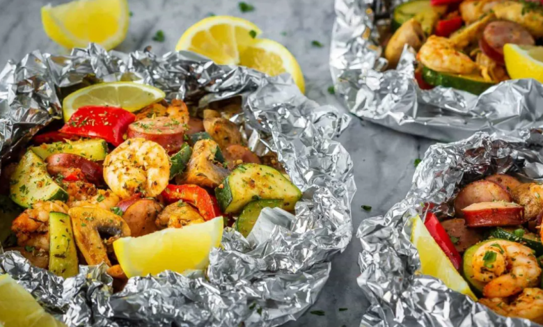 Sausage and Shrimp Foil Packets from Cajun
